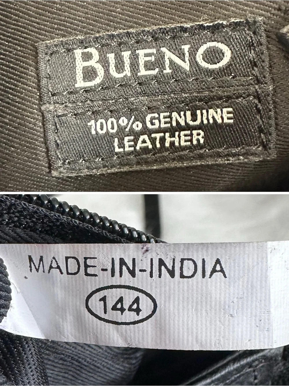 Bueno Black 100% Genuine Leather Zipper Top Crossbody Bag